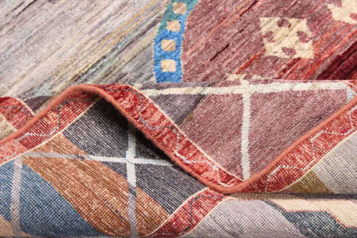 Afghan Rug with Red Medallion & Geometric Border, 351 × 260 cm, view 9.