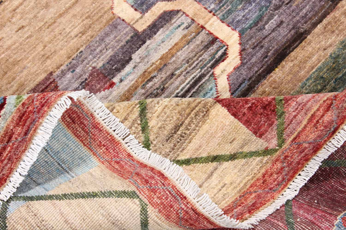 Afghan Rug with Red Medallion & Geometric Border, 351 × 260 cm, view 7.