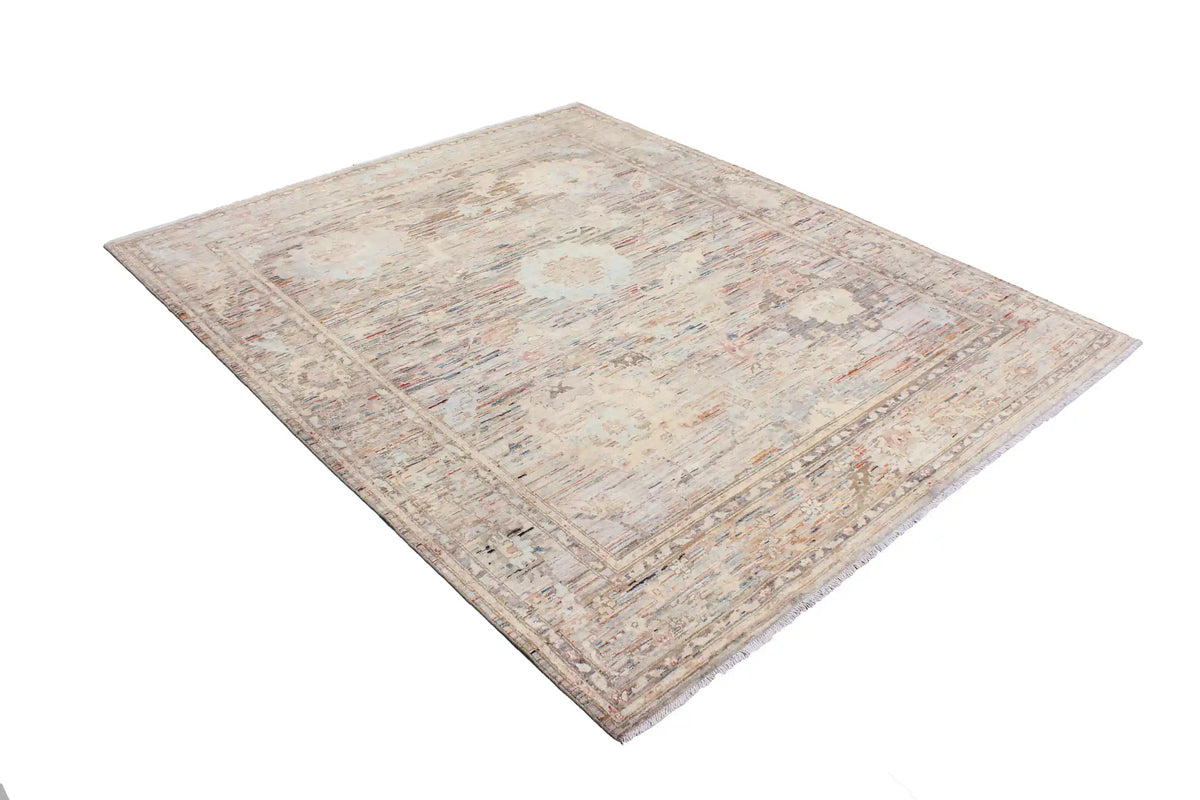 Gray Afghan Rug with Light Flowers, 298 × 246 cm, view 3.