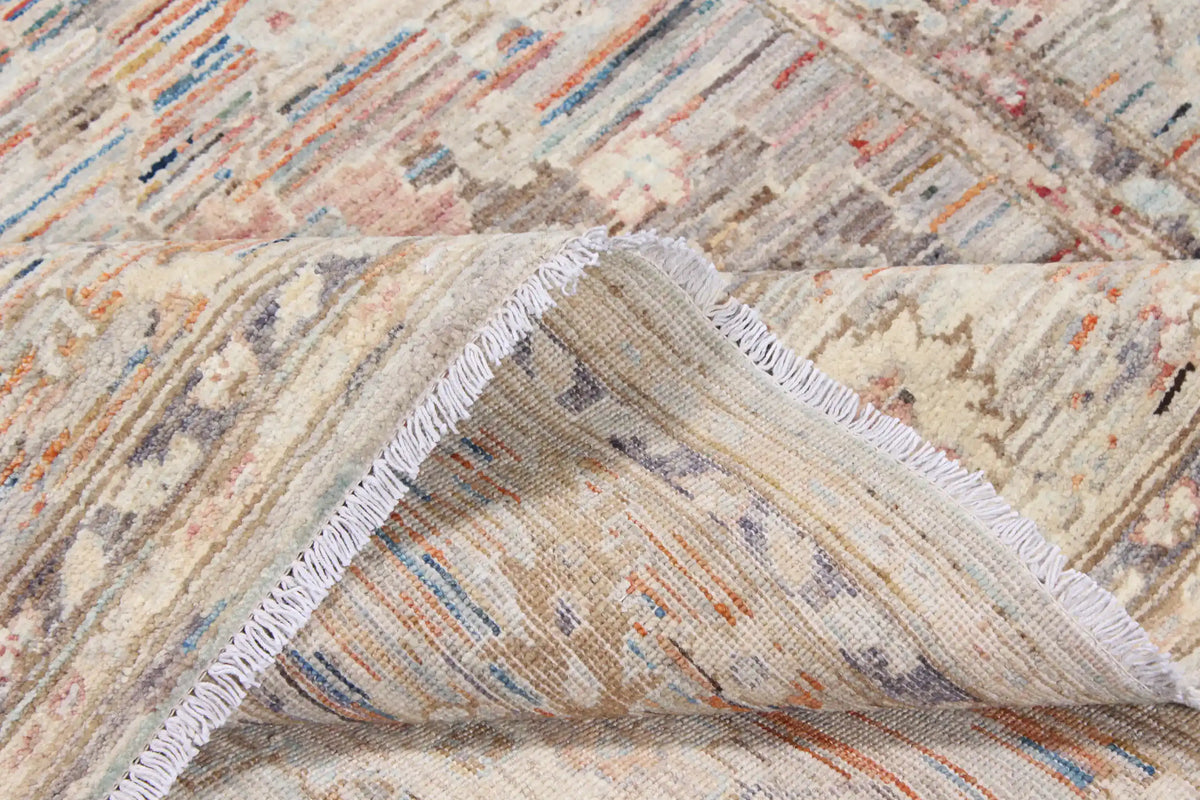 Gray Afghan Rug with Light Flowers, 298 × 246 cm, view 8.