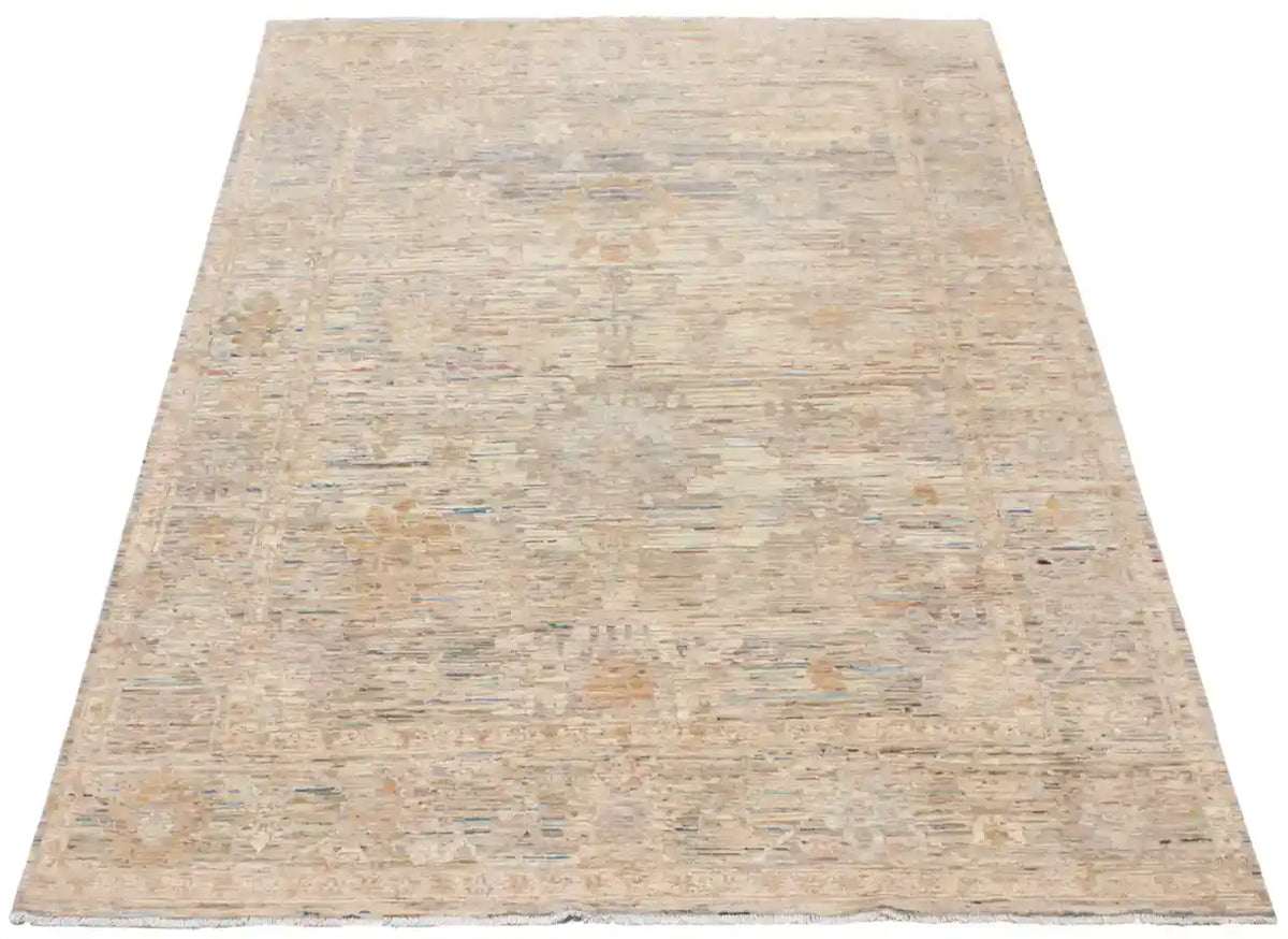 Cream & Gold Afghan Rug with Blue Accents, 366 × 252 cm, view 2.