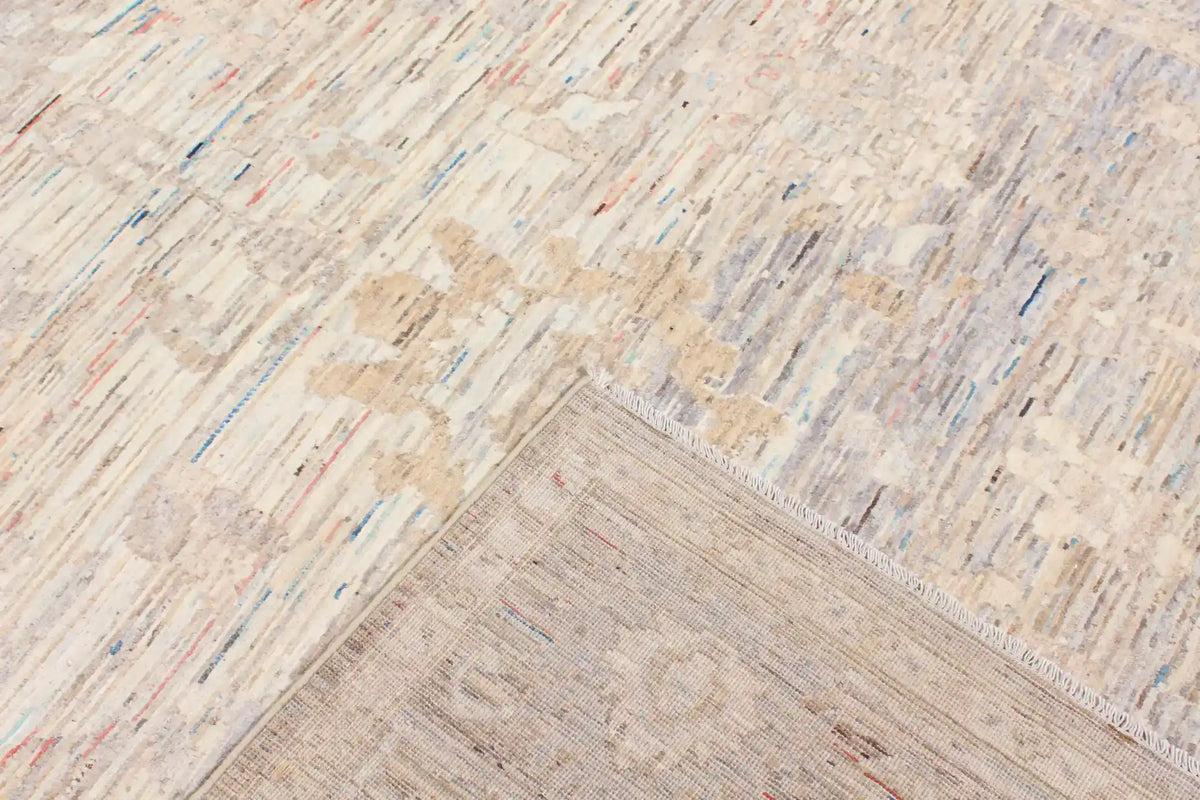 Cream & Gold Afghan Rug with Blue Accents, 366 × 252 cm, view 5.