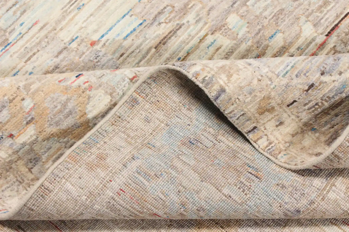Cream & Gold Afghan Rug with Blue Accents, 366 × 252 cm, view 7.