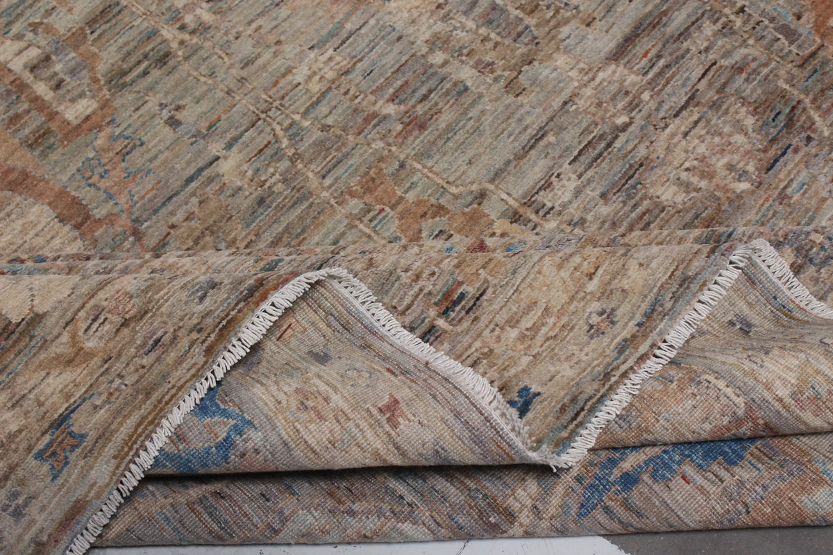 Gray-Brown Afghan Rug with Long Leaf Motifs, 398 × 296 cm, view 4.