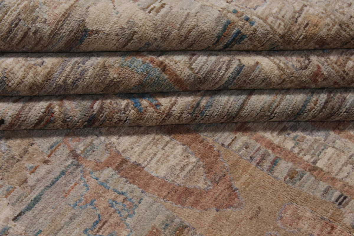 Gray-Brown Afghan Rug with Long Leaf Motifs, 398 × 296 cm, view 5.