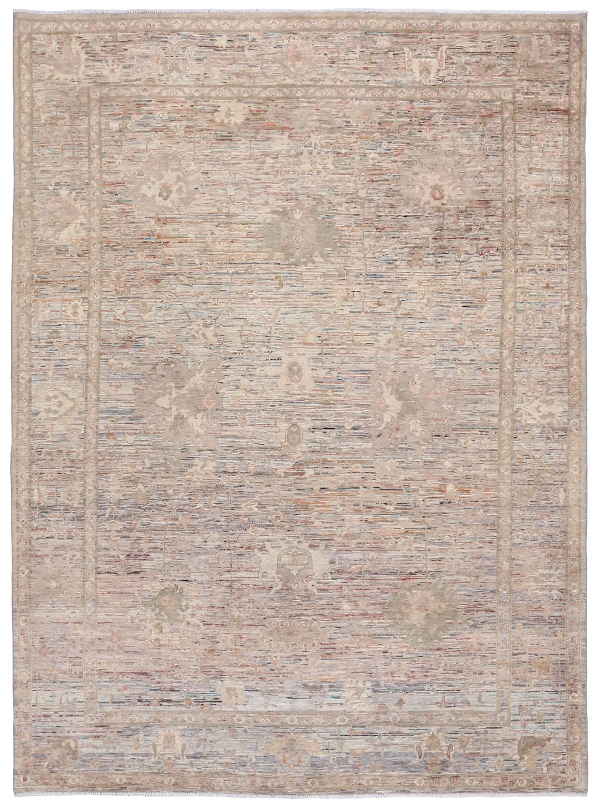 Cream Afghan Rug with Pink Patterning, 341 × 253 cm, overall view.