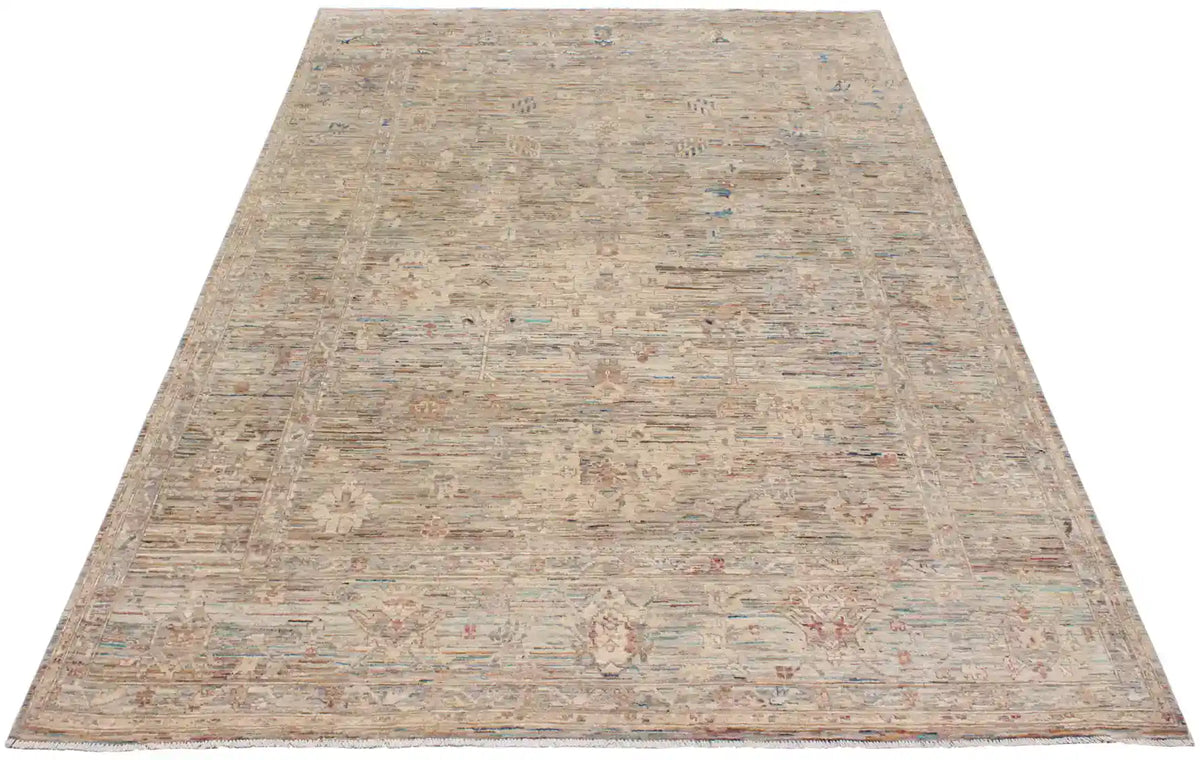 Gray Wool Rug with Fine Cream Vines, 357 × 257 cm, view 2.