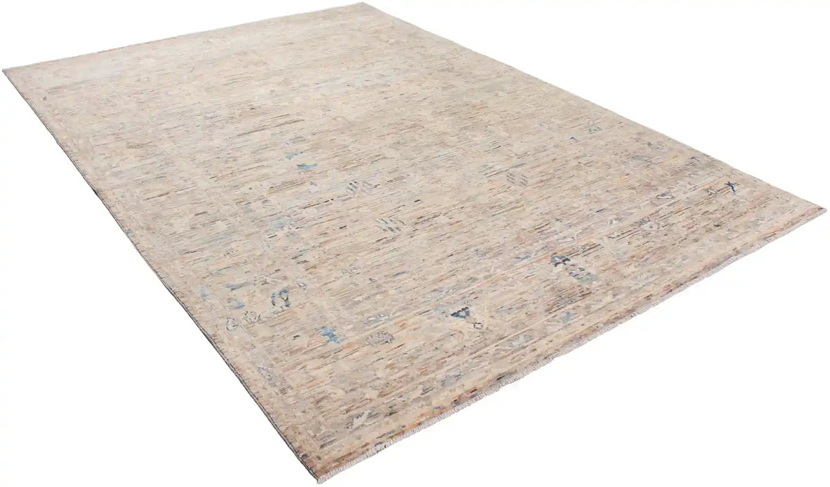 Gray Wool Rug with Fine Cream Vines, 357 × 257 cm, view 3.