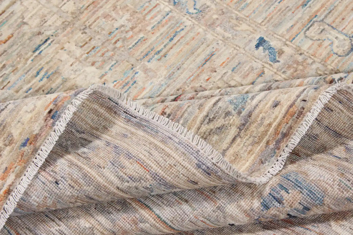 Gray Wool Rug with Fine Cream Vines, 357 × 257 cm, view 9.