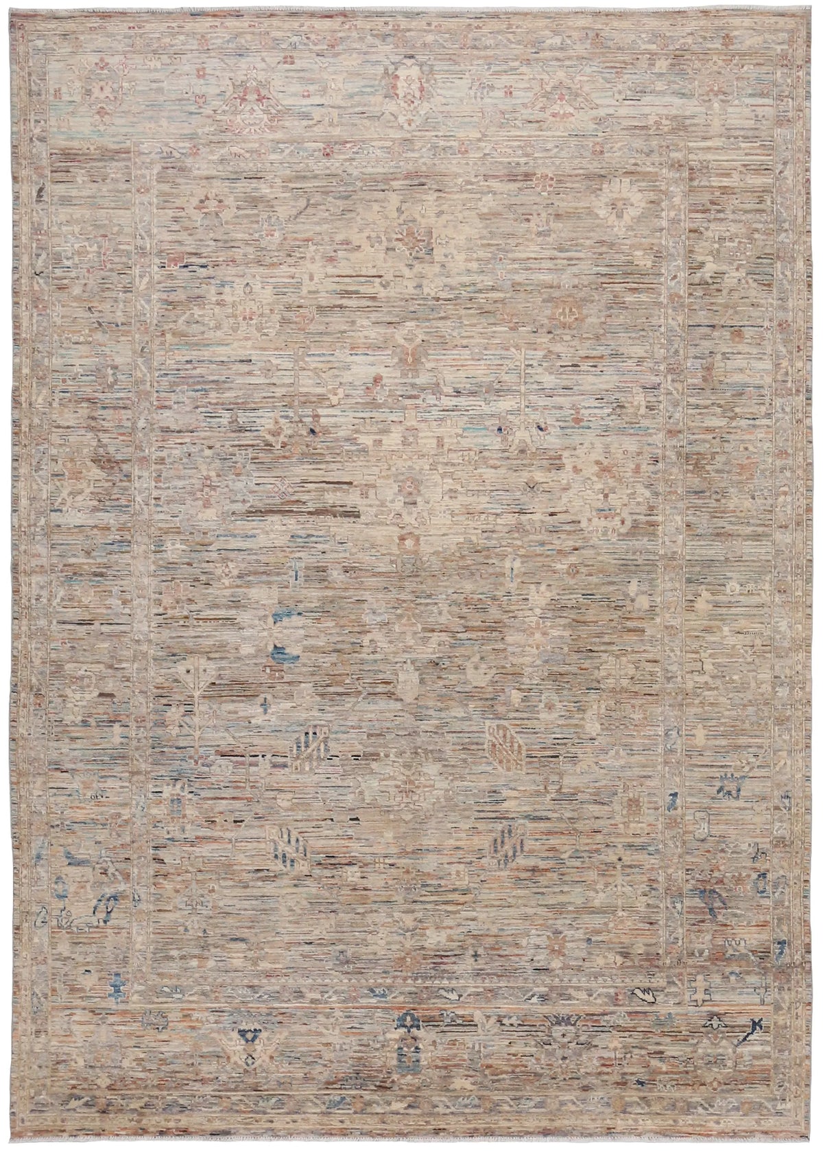 Gray Wool Rug with Fine Cream Vines, 357 × 257 cm, overall view.