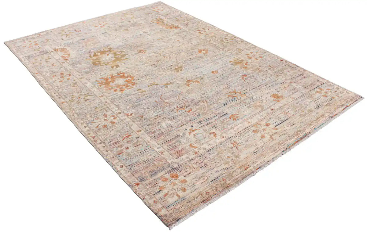 Light Gray Afghan Rug with Rust Flowers, 345 × 253 cm, view 3.
