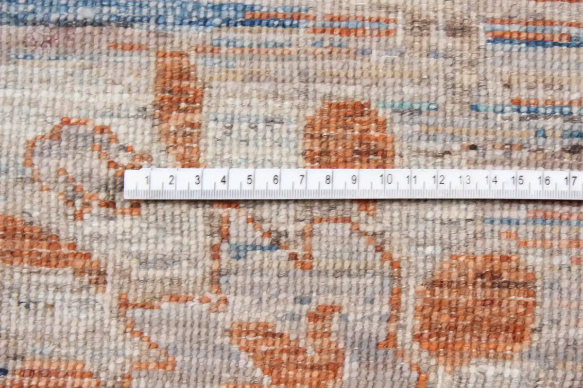 Light Gray Afghan Rug with Rust Flowers, 345 × 253 cm, view 4.