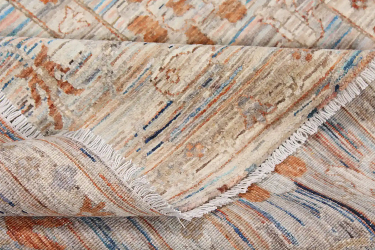 Light Gray Afghan Rug with Rust Flowers, 345 × 253 cm, view 7.