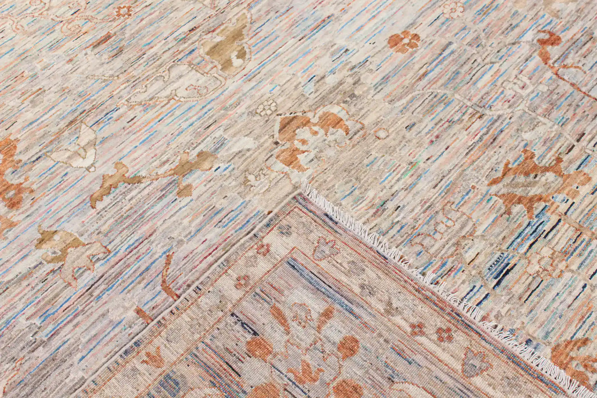 Light Gray Afghan Rug with Rust Flowers, 345 × 253 cm, view 8.