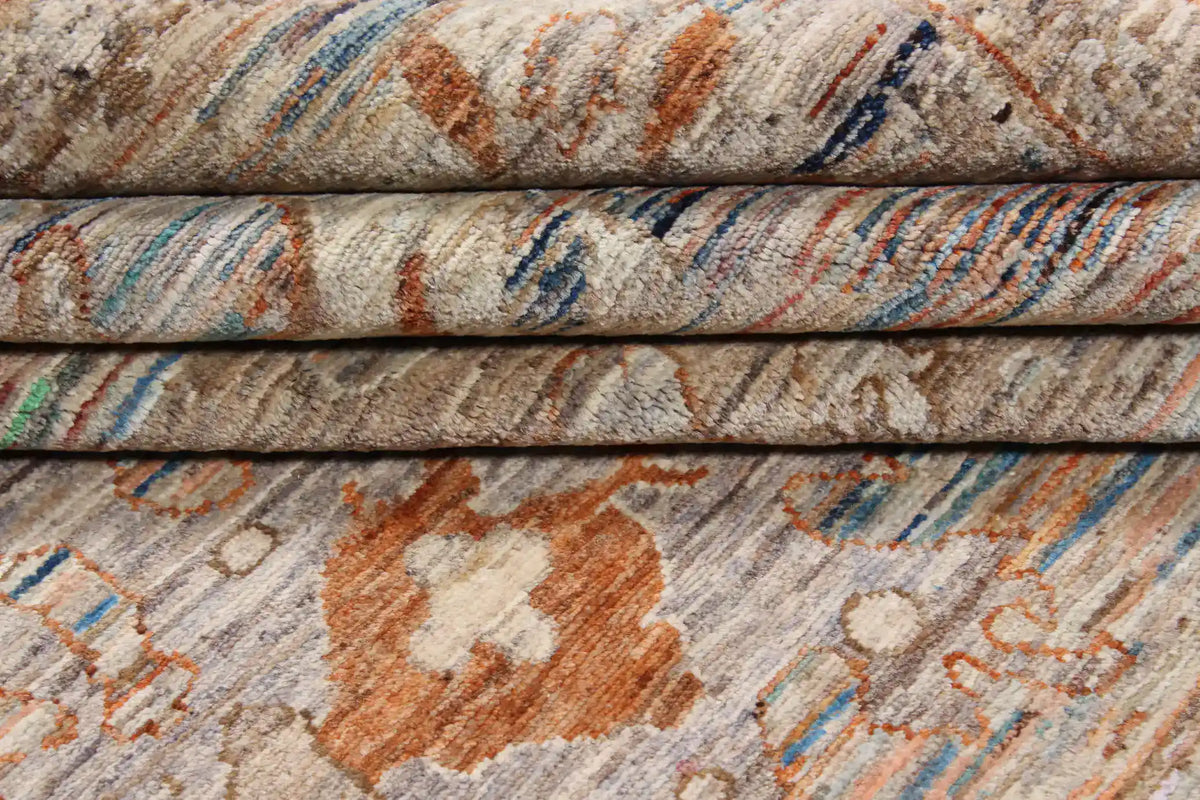 Light Gray Afghan Rug with Rust Flowers, 345 × 253 cm, view 9.