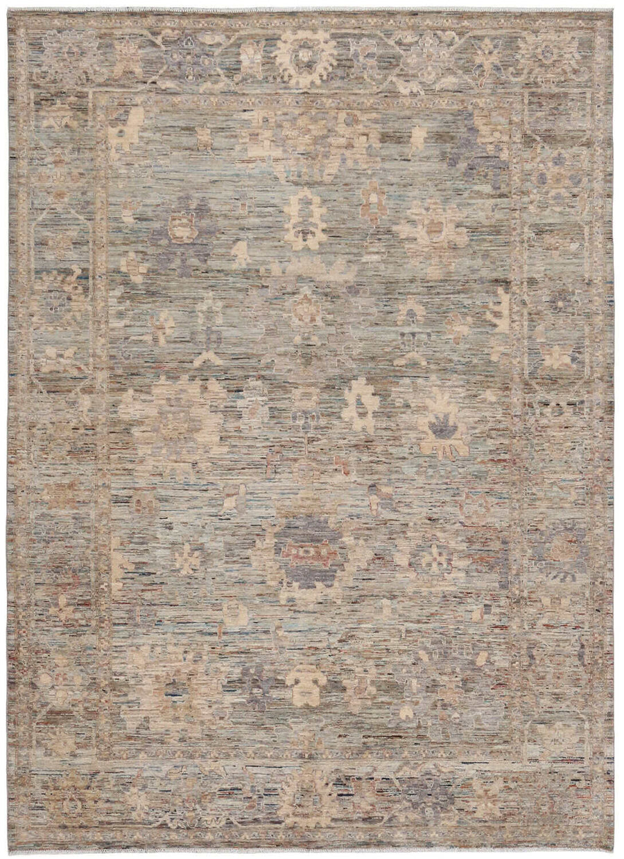 Afghan Rosette Rug with a Light Border, 350 × 257 cm, overall view.