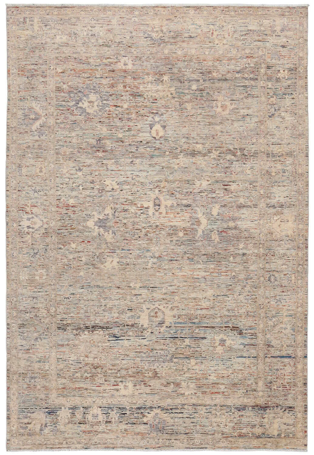 Light Afghan Rug with Beige & Gray Vines, 350 × 242 cm, overall view.