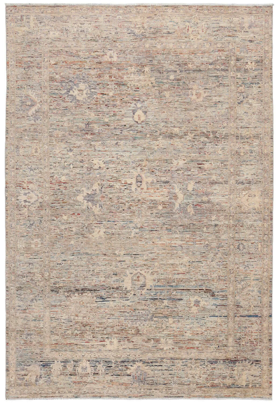 Light Afghan Rug with Beige & Gray Vines, 350 × 242 cm, overall view.