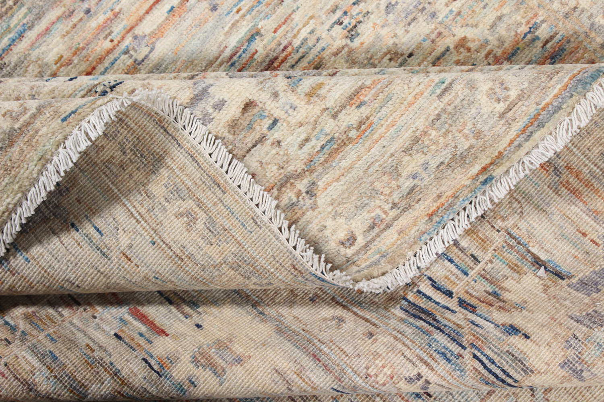 Light Afghan Rug with Beige & Gray Vines, 350 × 242 cm, view 7.