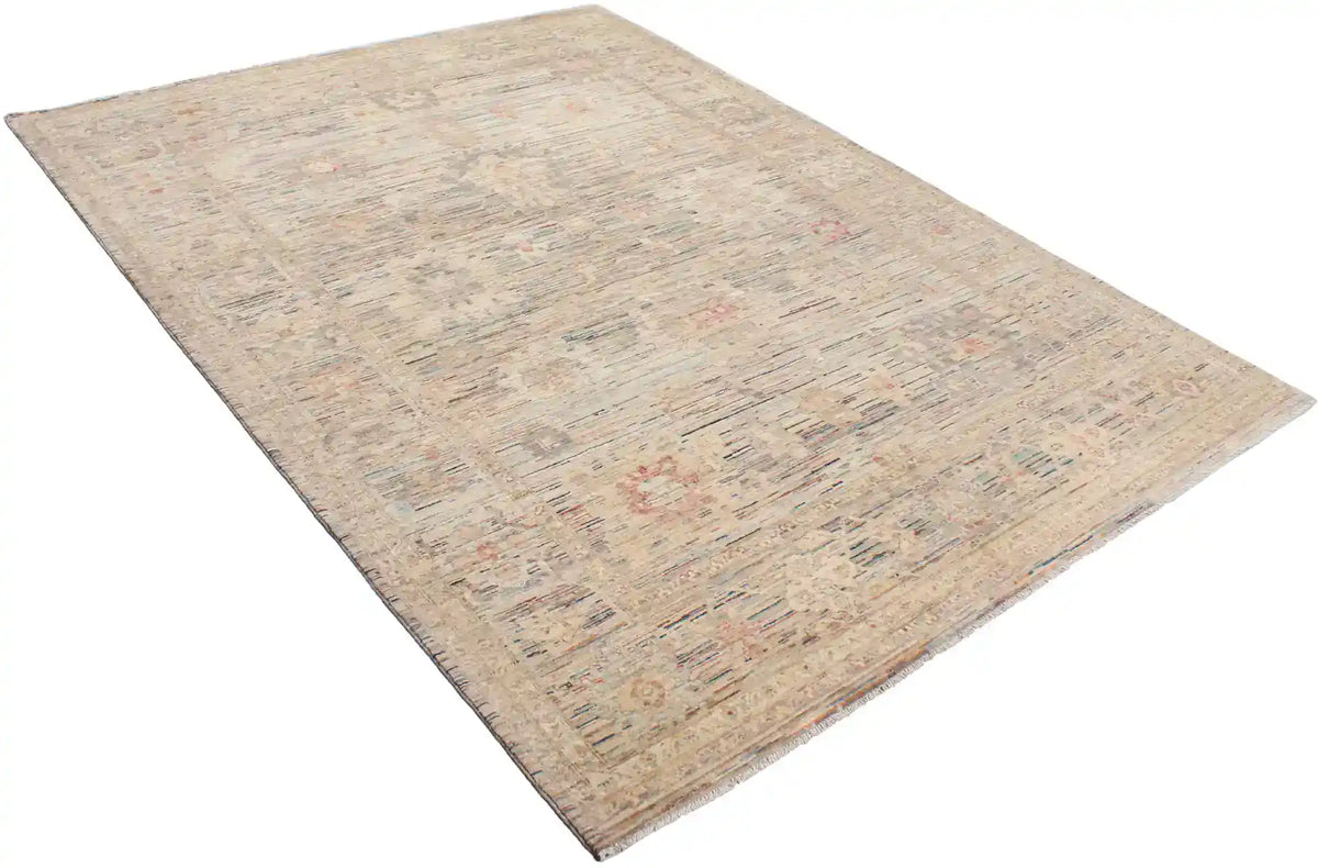 Beige Afghan Rug with Sage Green Floral Motifs, 354 × 274 cm, view 3.