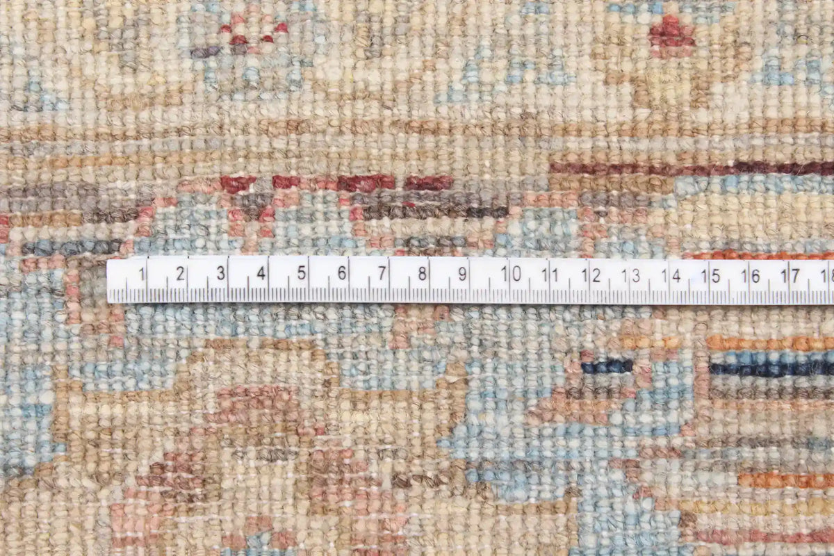 Beige Afghan Rug with Sage Green Floral Motifs, 354 × 274 cm, view 6.