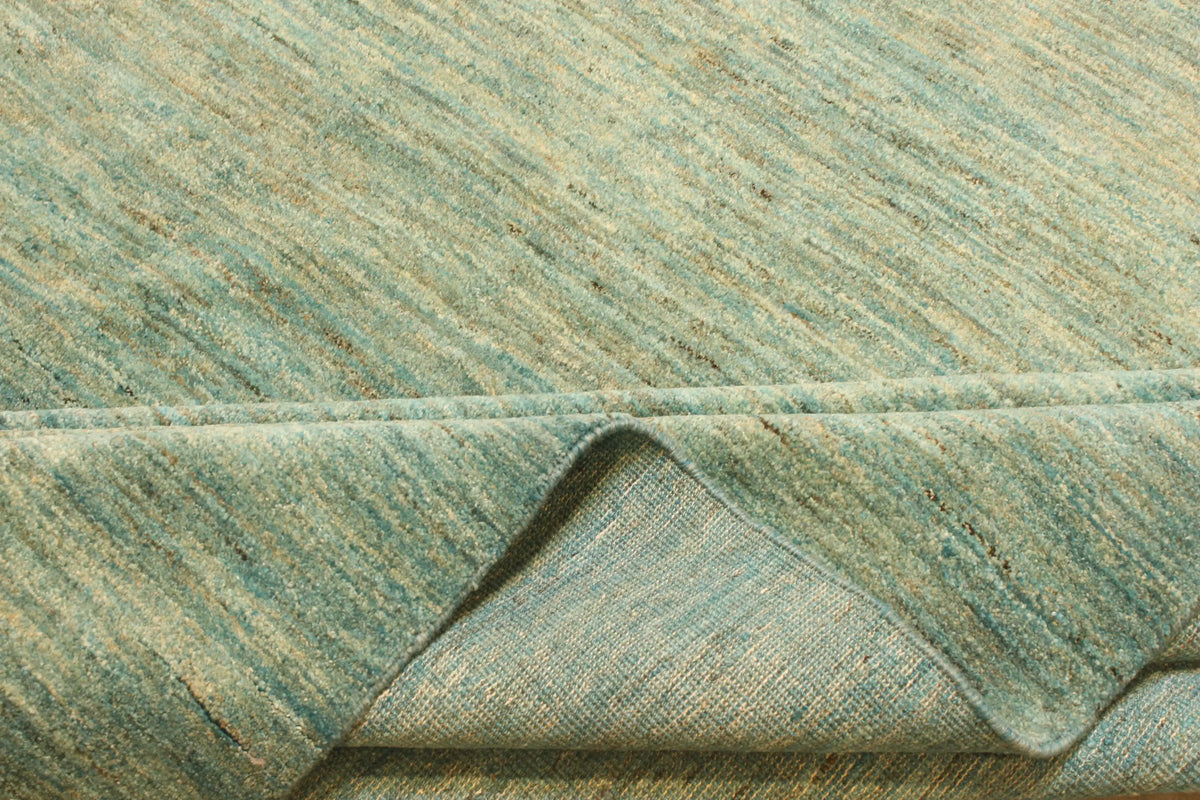 Green Wool Rug with Gold-Colored Stripes, 408 × 298 cm, view 6.
