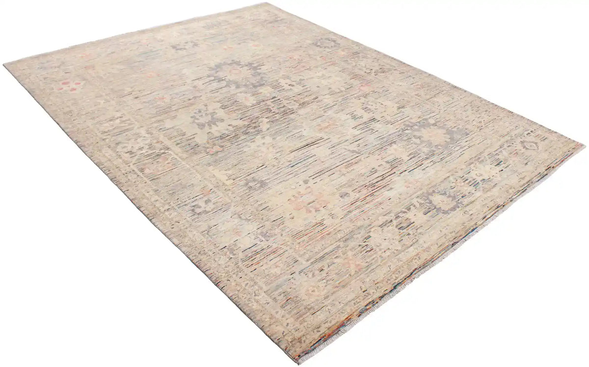 Cream Wool Rug with Fine Blue Flowers, 353 × 274 cm, view 3.