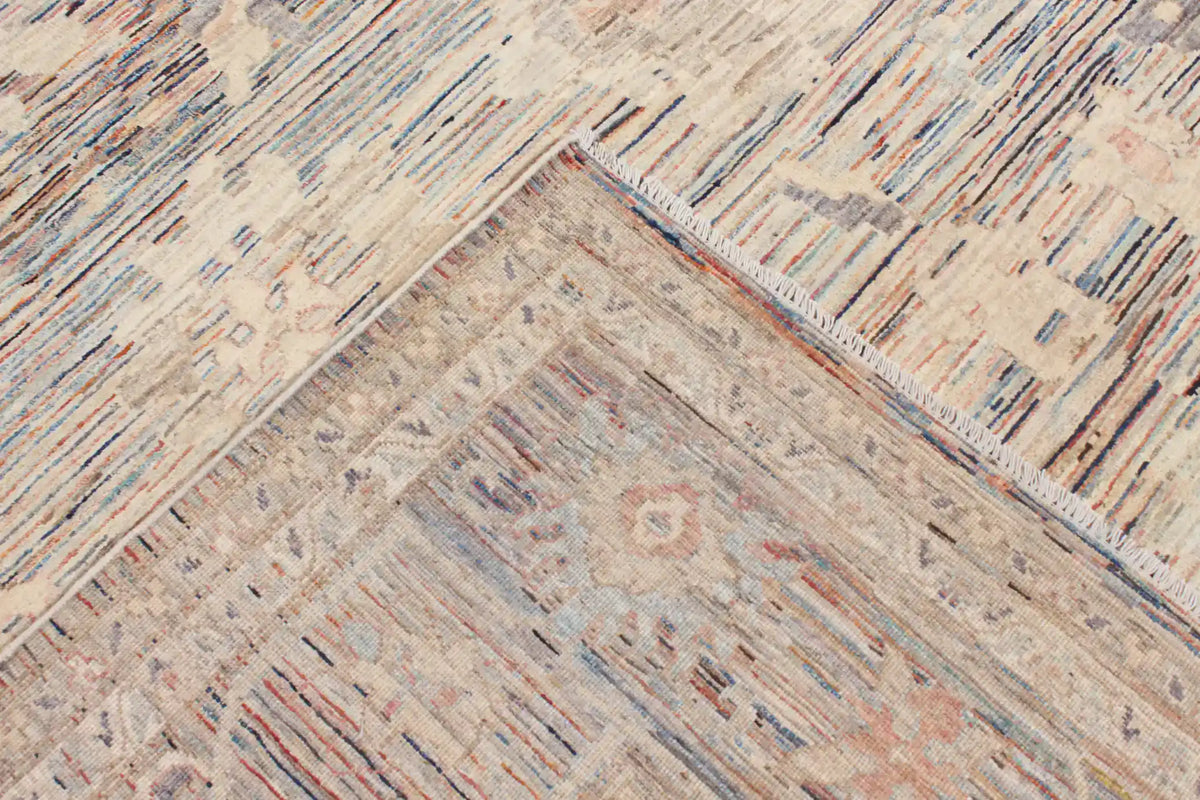 Cream Wool Rug with Fine Blue Flowers, 353 × 274 cm, view 5.