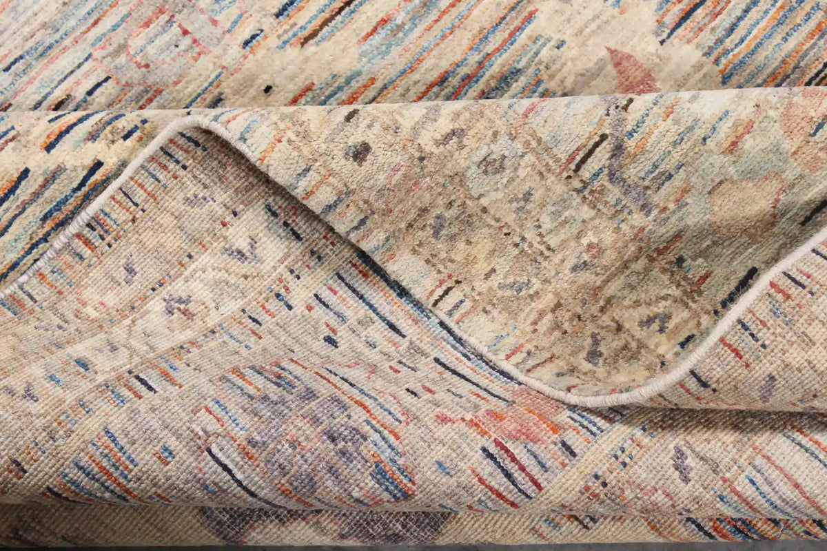 Cream Wool Rug with Fine Blue Flowers, 353 × 274 cm, view 9.