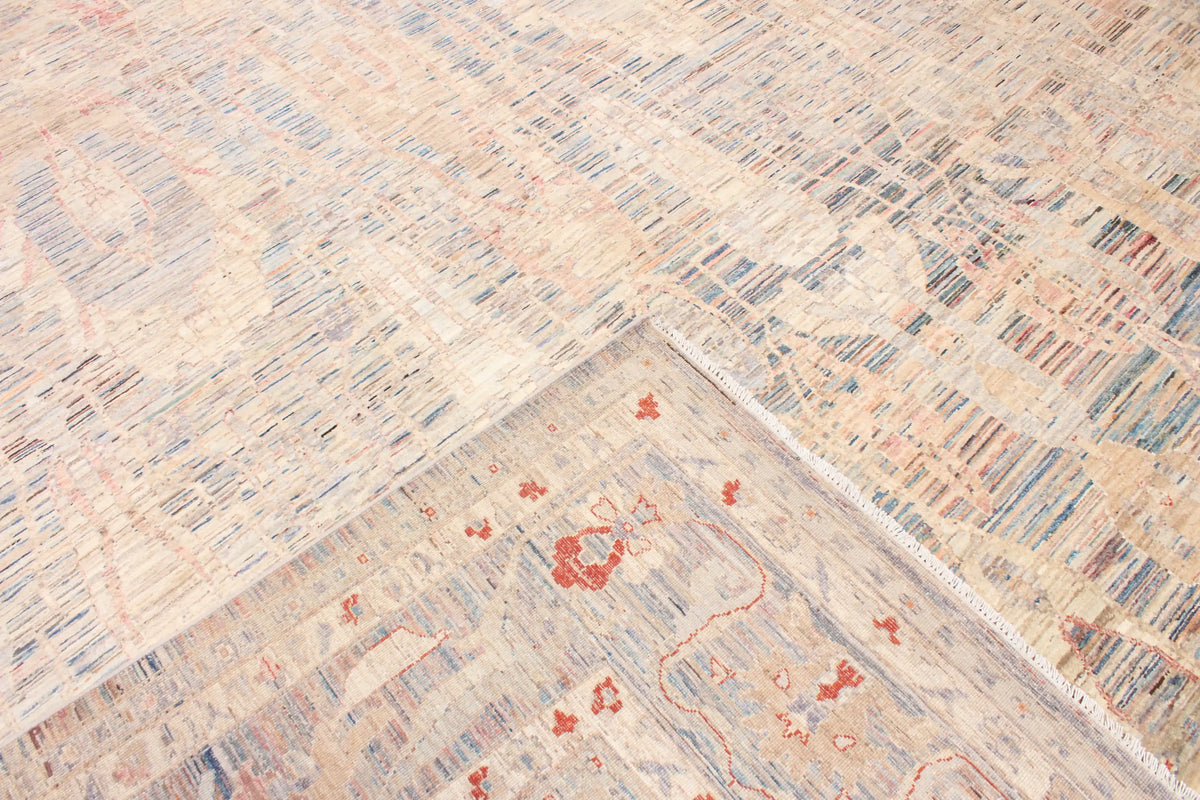 Light Afghan Rug with Blue Leaf Motifs, 405 × 312 cm, view 5.