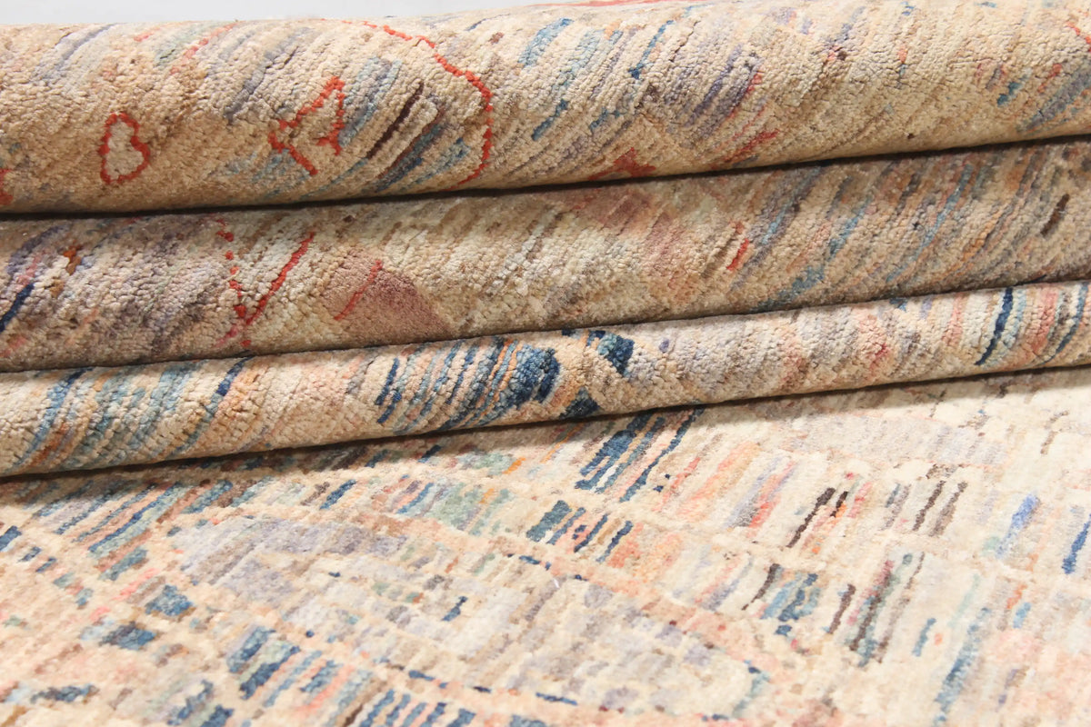 Light Afghan Rug with Blue Leaf Motifs, 405 × 312 cm, view 8.