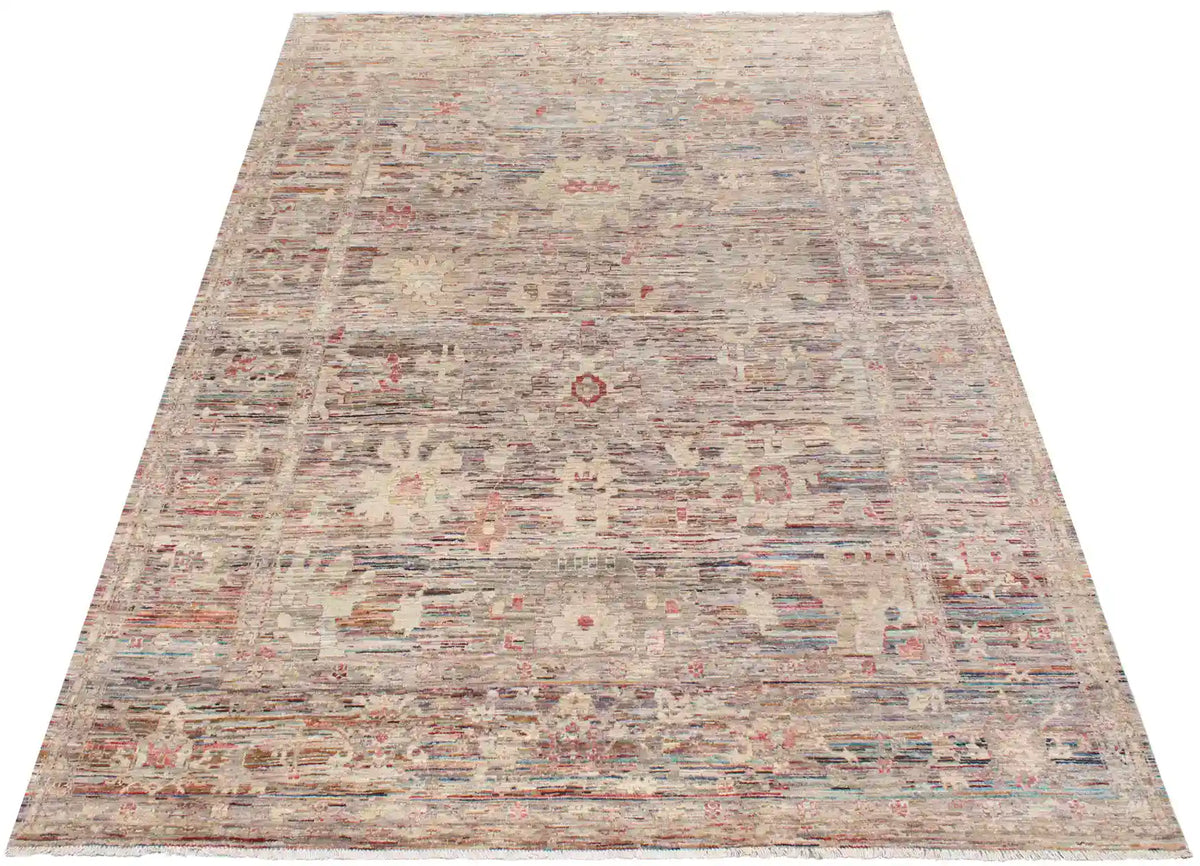Rose & Gray Afghan Rug with Light Flowers, 348 × 257 cm, view 2.