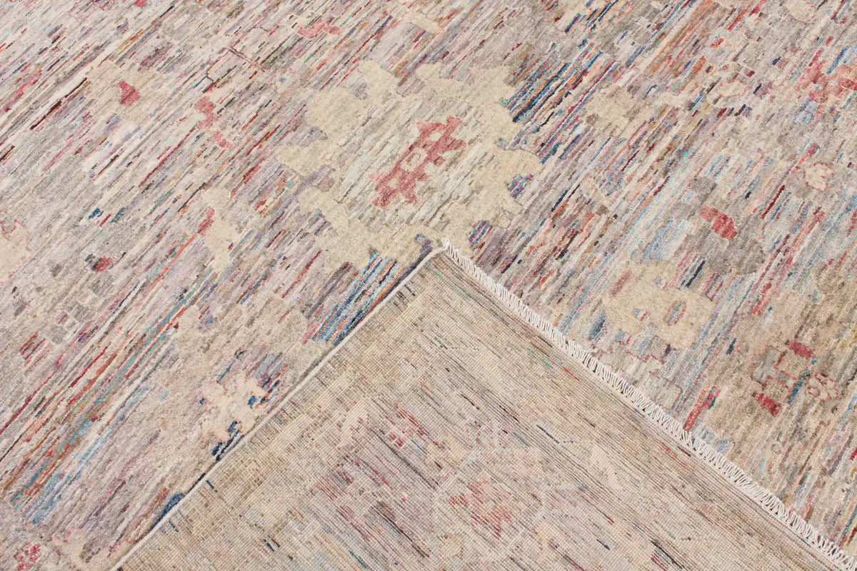 Rose & Gray Afghan Rug with Light Flowers, 348 × 257 cm, view 5.
