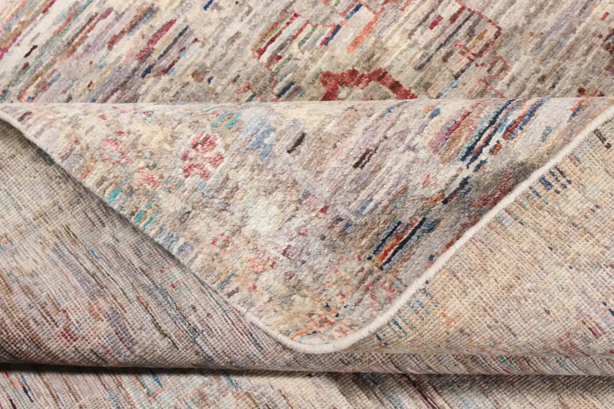 Rose & Gray Afghan Rug with Light Flowers, 348 × 257 cm, view 7.