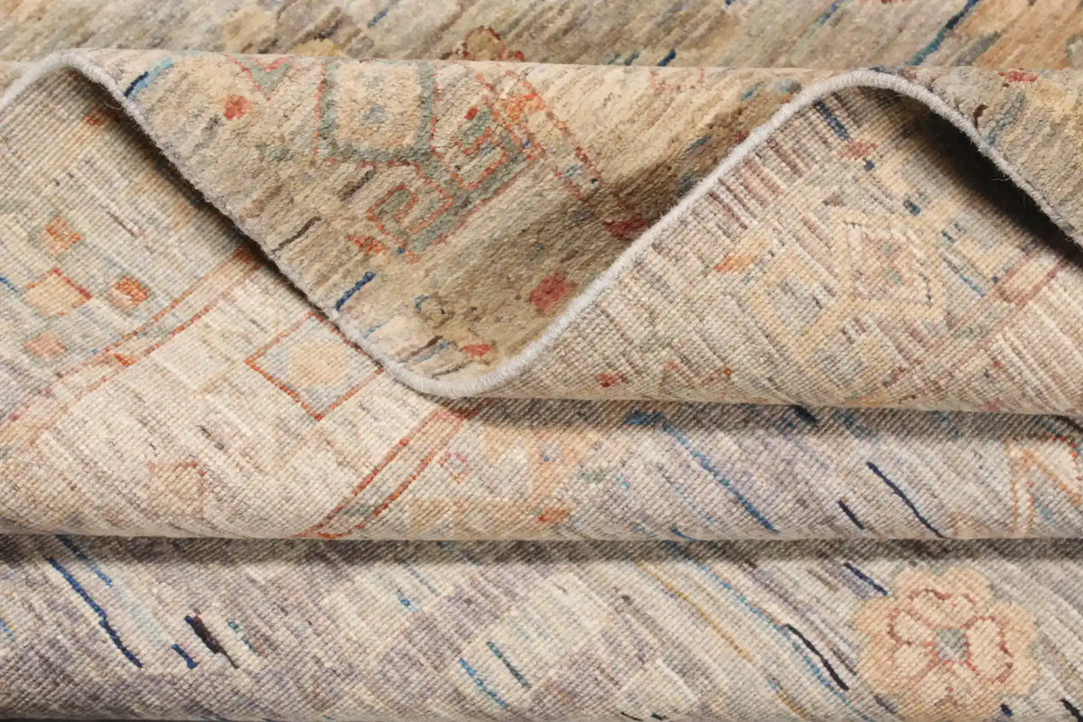 Light Sage Afghan Rug with Red Medallions, 345 × 252 cm, view 7.
