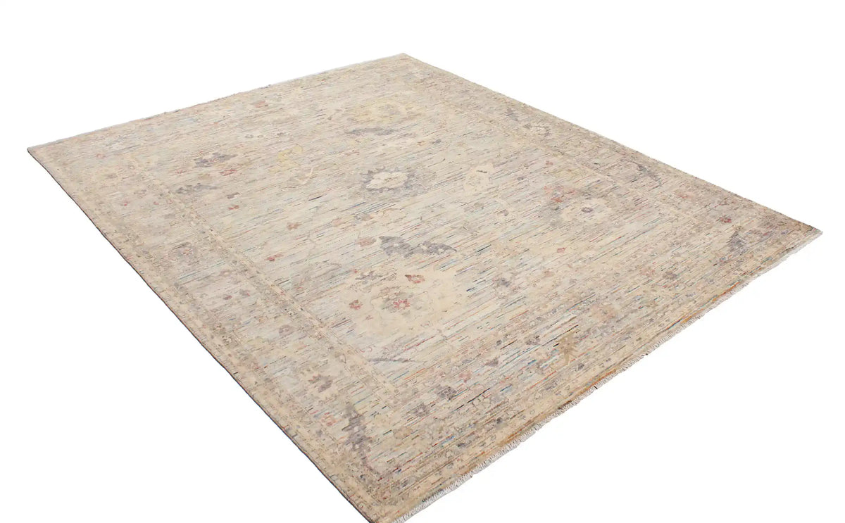 Beige Afghan Rug with Fine Blue Floral Detail, 293 × 244 cm, view 3.