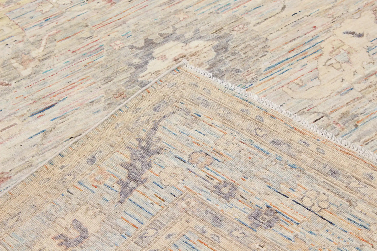 Beige Afghan Rug with Fine Blue Floral Detail, 293 × 244 cm, view 5.
