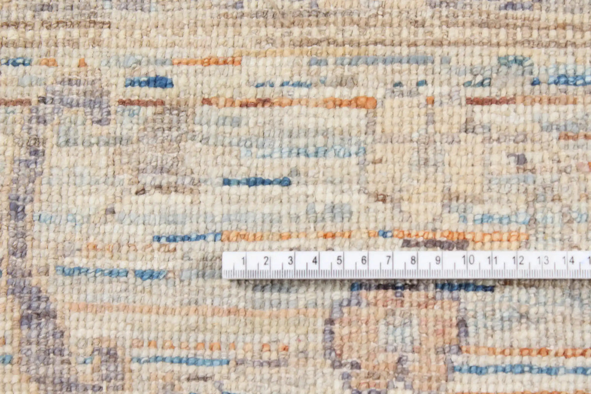 Beige Afghan Rug with Fine Blue Floral Detail, 293 × 244 cm, view 6.