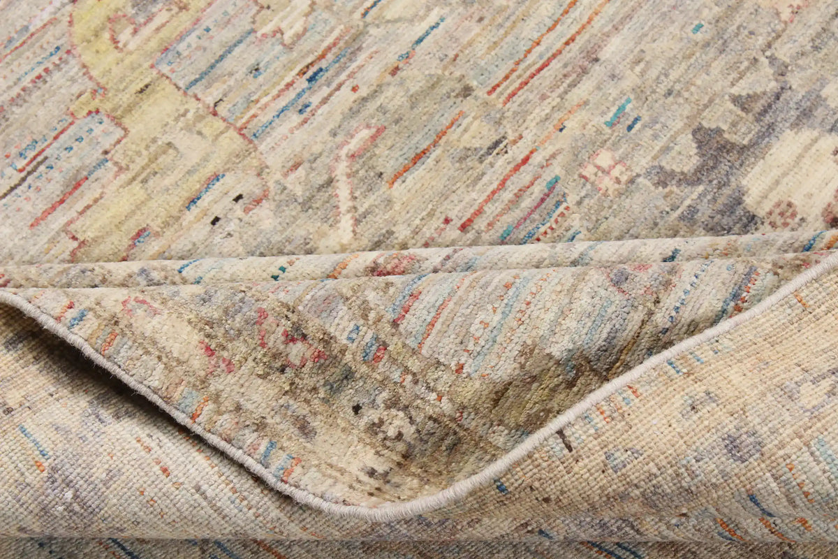 Beige Afghan Rug with Fine Blue Floral Detail, 293 × 244 cm, view 7.