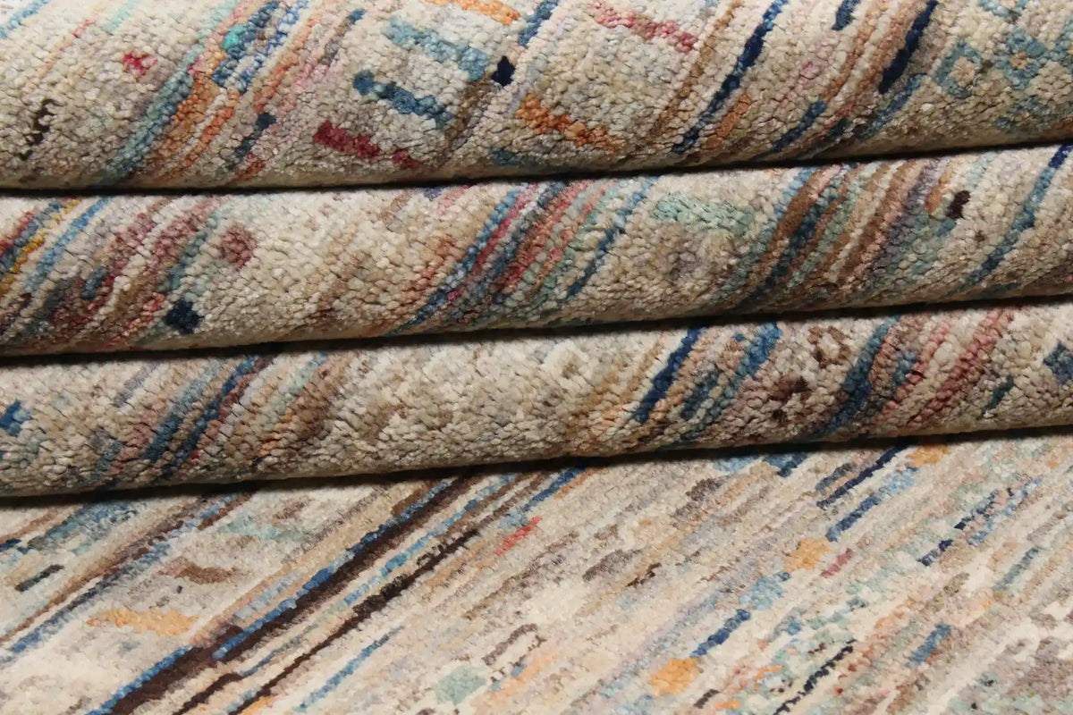 Sand Berjasta Rug with Blue Horizontal Lines, 347 × 250 cm, view 10.