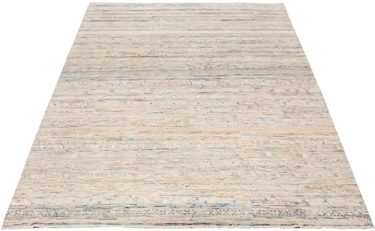 Sand Berjasta Rug with Blue Horizontal Lines, 347 × 250 cm, view 2.