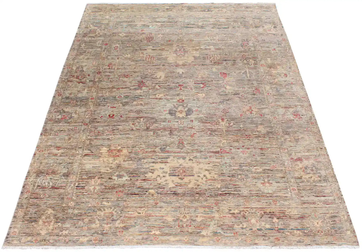 Gray Wool Rug with Small Pink Flowers, 338 × 254 cm, view 2.