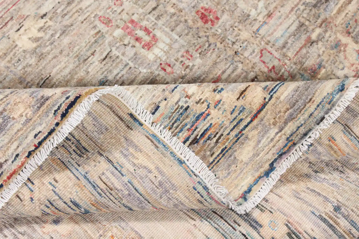 Gray Wool Rug with Small Pink Flowers, 338 × 254 cm, view 6.