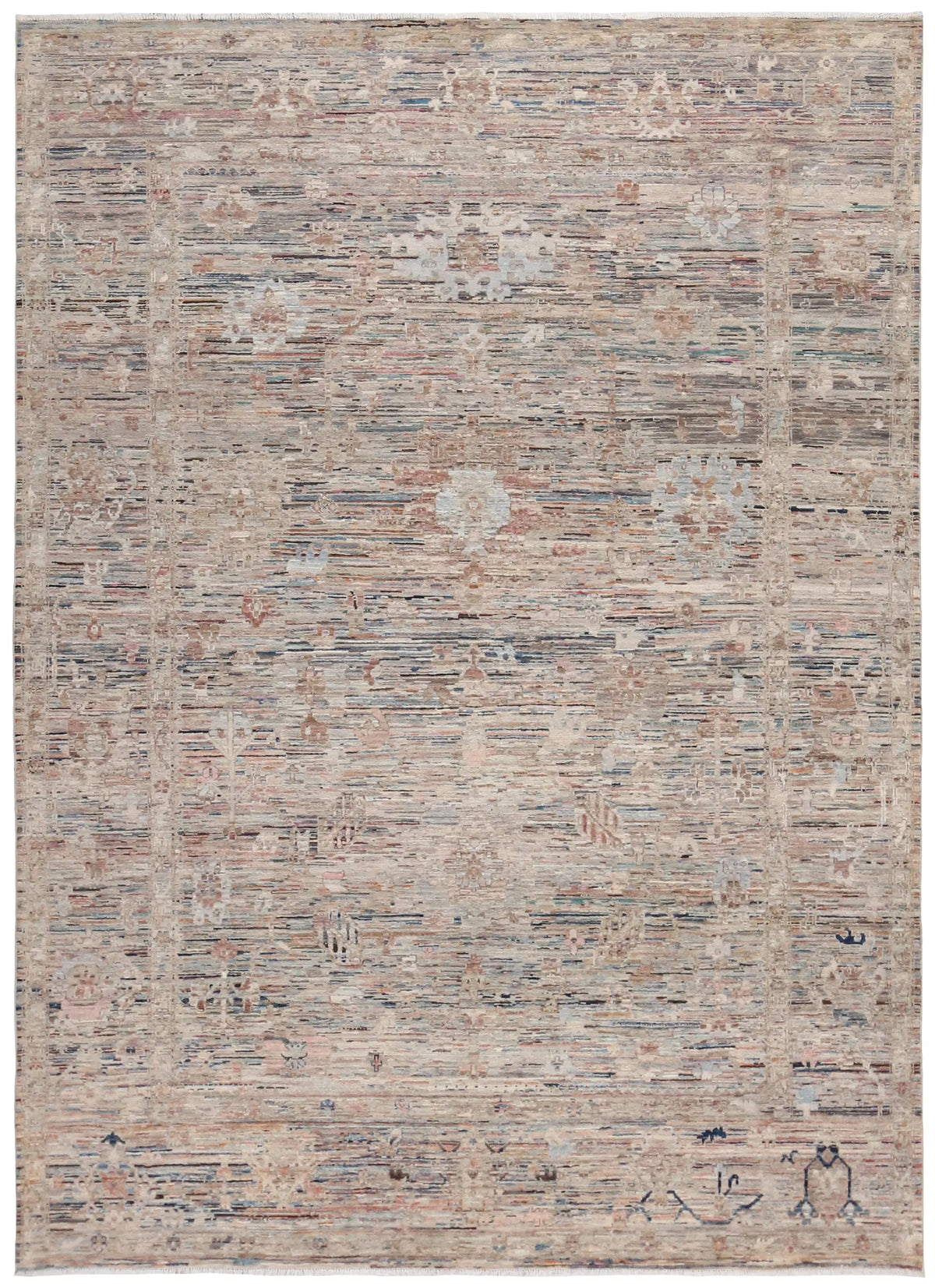 Light Afghan Rug with a Cream Rosette, 348 × 254 cm, overall view.