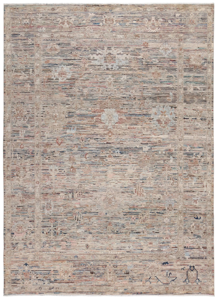 Light Afghan Rug with a Cream Rosette, 348 × 254 cm, overall view.
