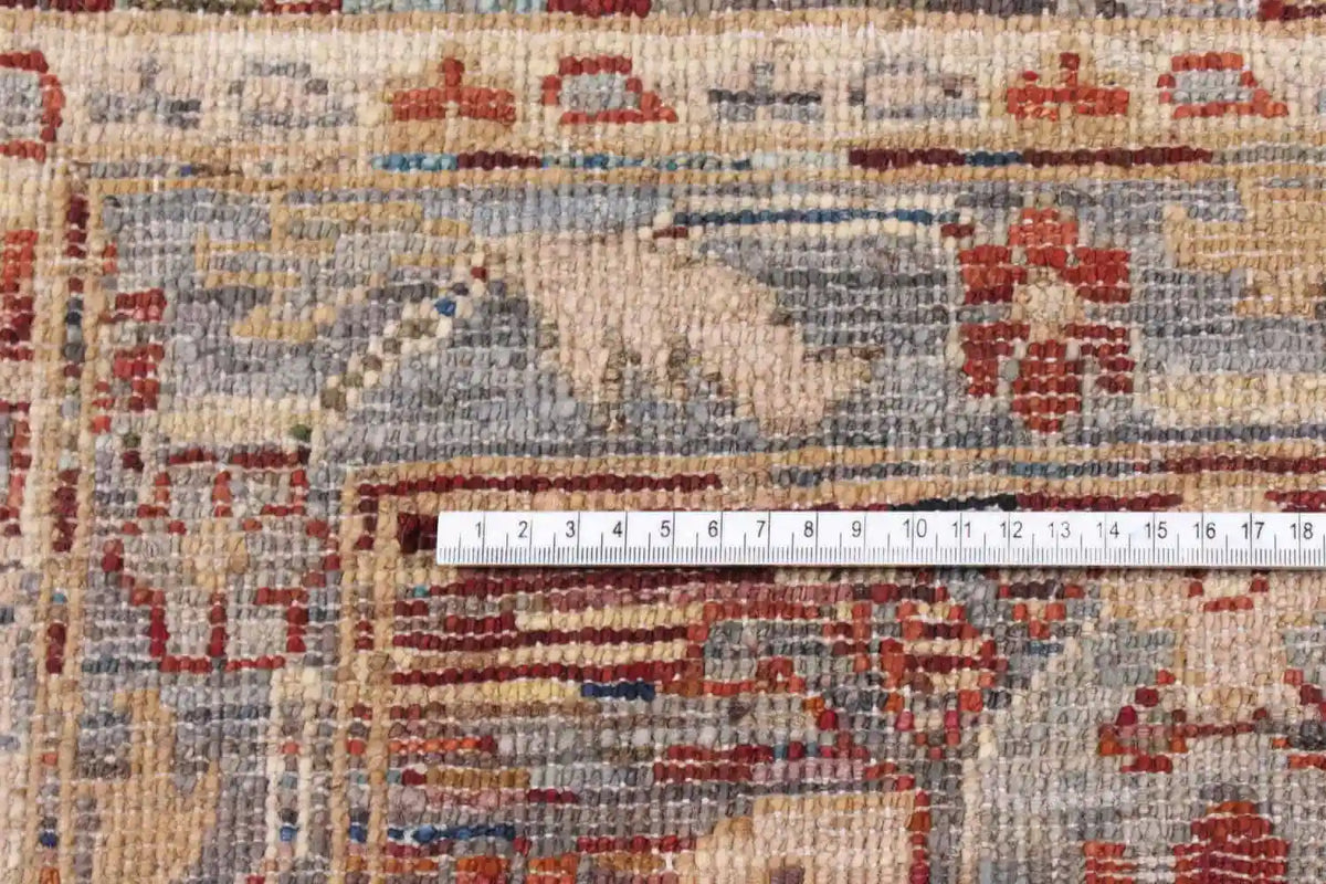Afghan Wool Rug with Cream Floral Motifs, 344 × 258 cm, view 5.