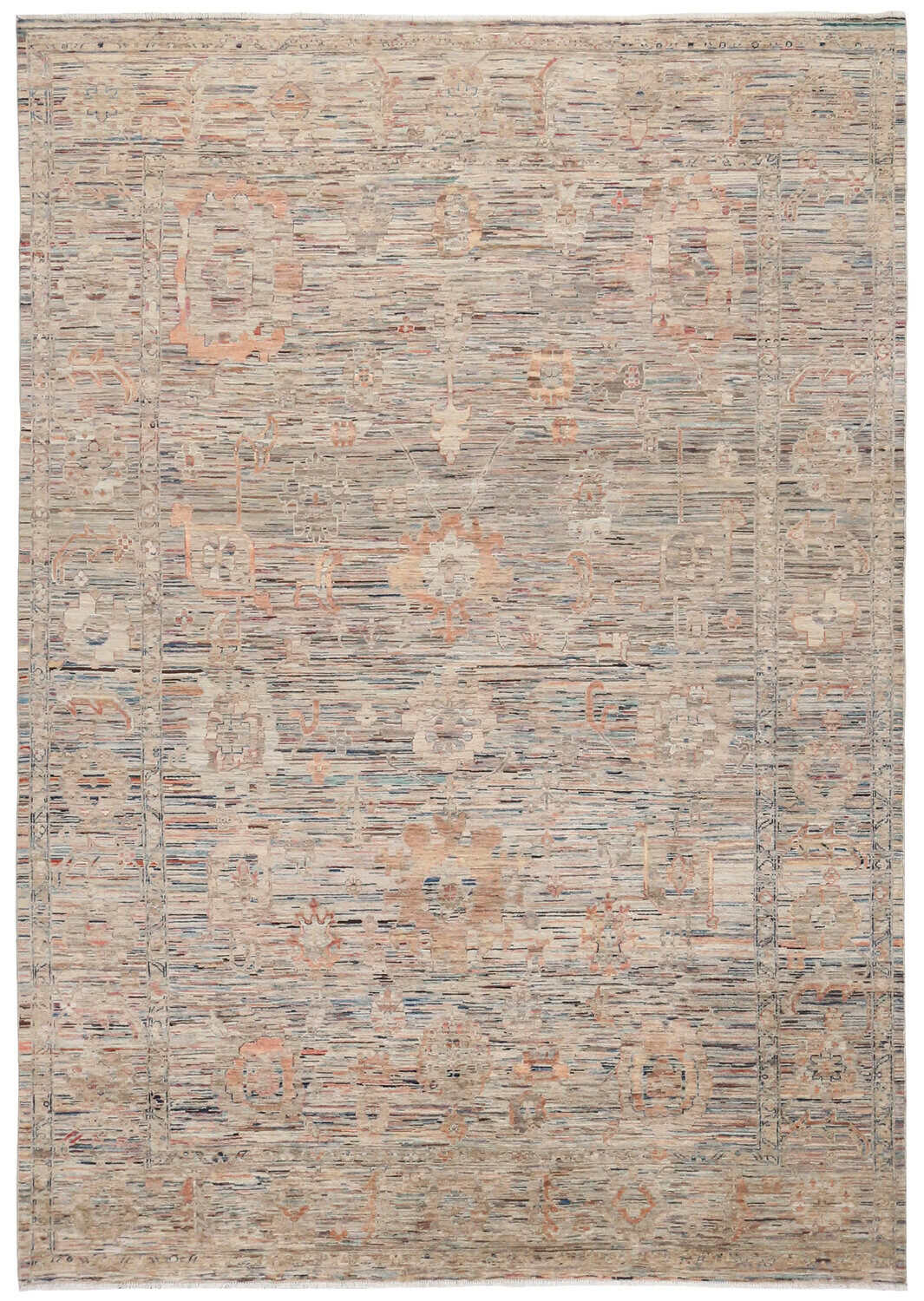 Light Afghan Rug with Apricot Flowers, 352 × 250 cm, overall view.