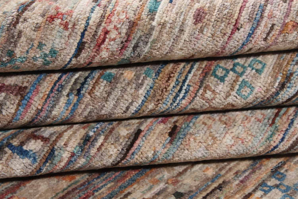 Abstract Afghan Rug with Brown & Pink Lines, 348 × 249 cm, view 8.