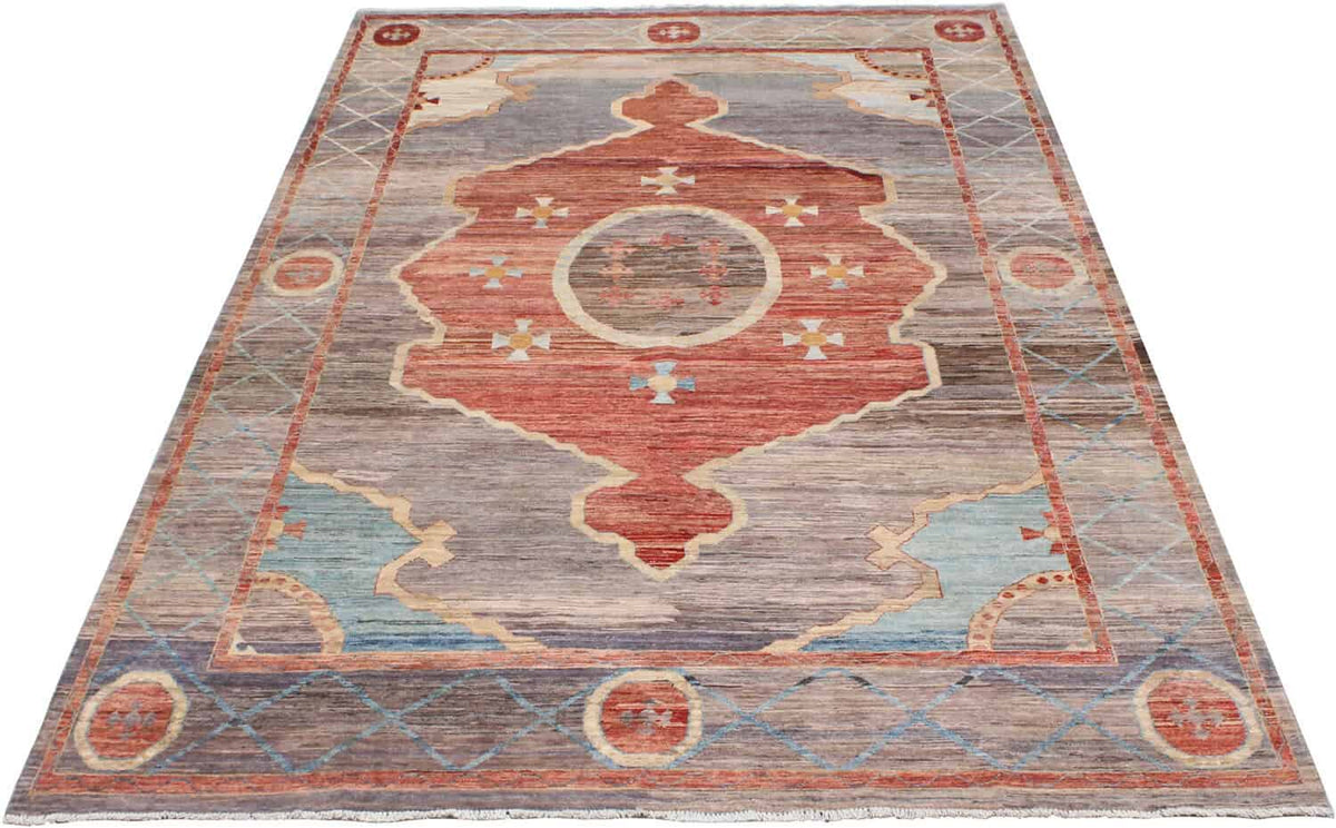 Red & Gray Medallion Rug with Blue Accents, 373 × 260 cm, view 2.