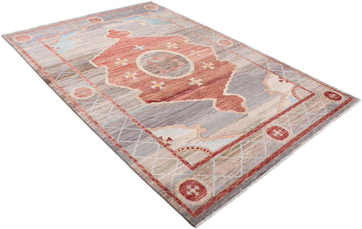Red & Gray Medallion Rug with Blue Accents, 373 × 260 cm, view 3.